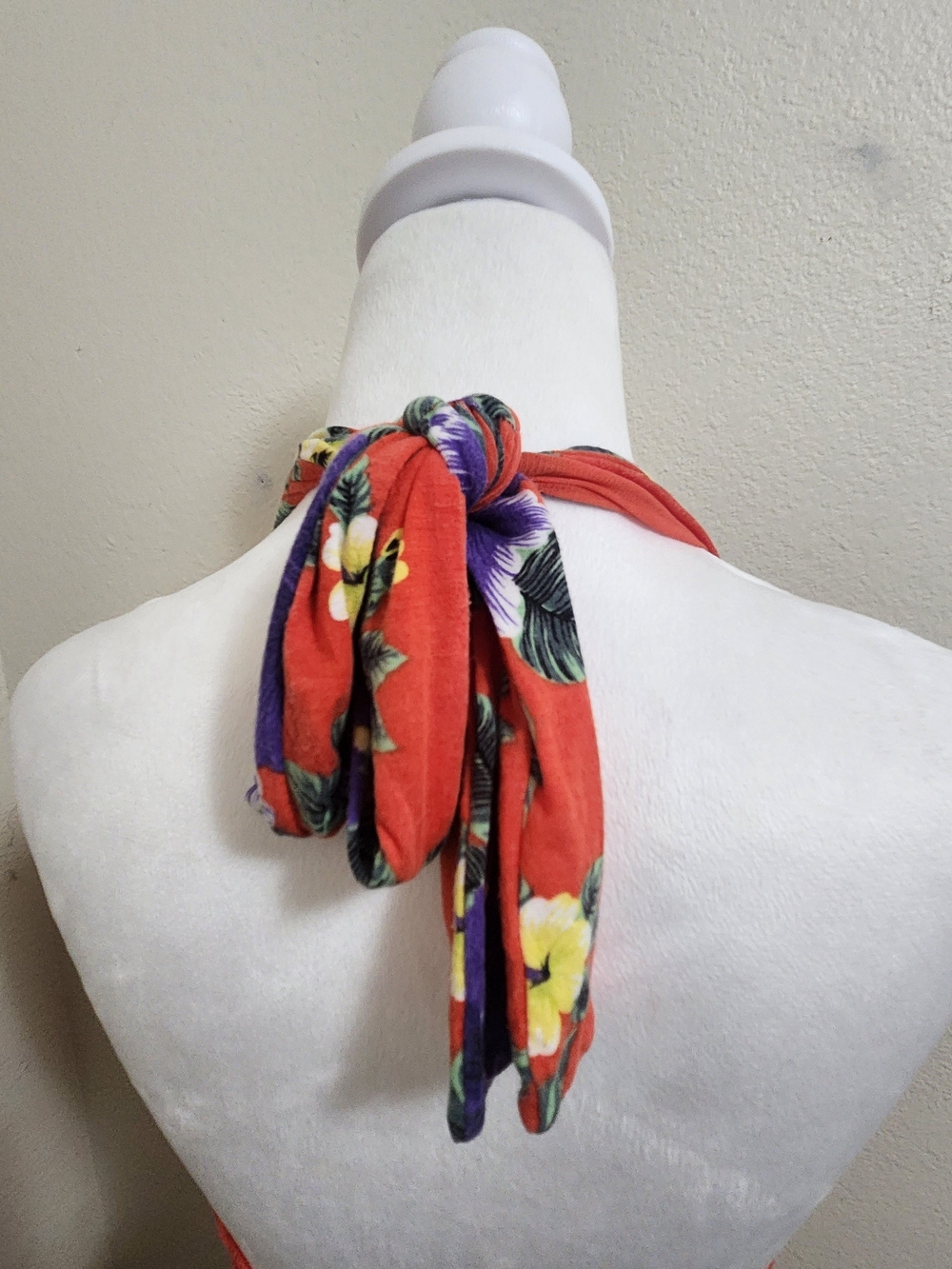💐VTG Free People Red Tropical Floral Halter Hawaiian Dress Size S Boho Beach - Picture 9 of 16